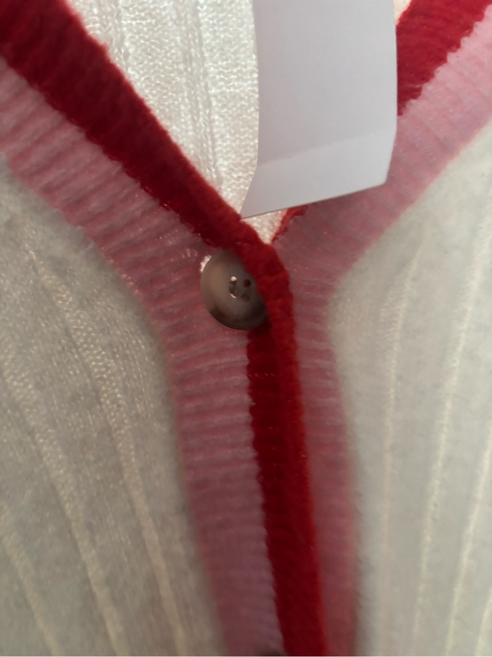 LOFT Cream Ribbed Cardigan with Pink and Red trim. NWT size large - Picture 3 of 3